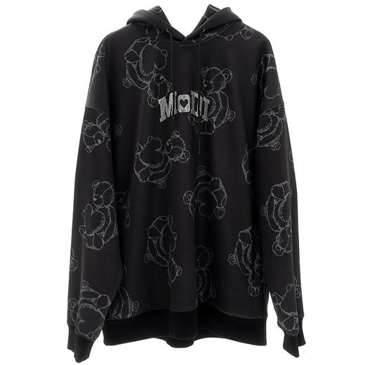 MODITEC 21春夏 爱心小熊满印宽松连帽卫衣 烫钻LOGO加绒毛圈外套 商品图4