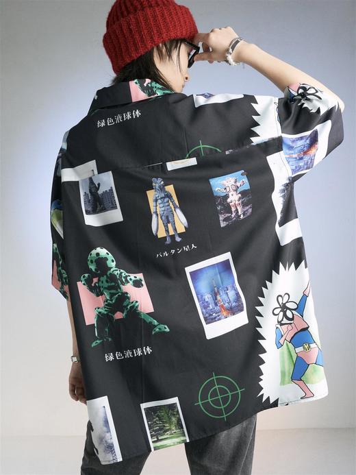 MODITEC 怪兽入侵短袖衬衫男宽松夏季古巴mojito印花衬衣热狗同款 商品图2