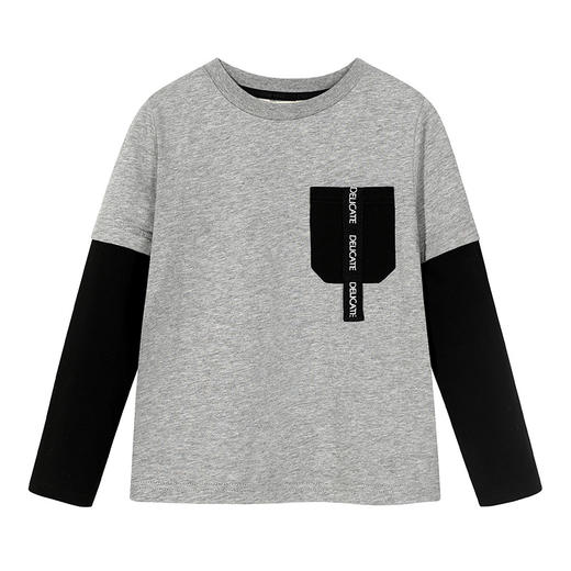 【100%棉假两件】mettekids童装圆领拼接长袖T恤男童春季新款打底 商品图6