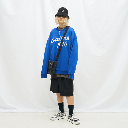 MODITEC 20秋冬 GOODLUCK发泡印花抓绒宽松卫衣 双色廓形套头卫衣 商品图3