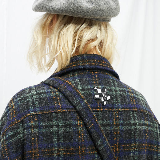 MODITEC秋冬粗织格纹宽松外套法式风格呢子外套赠挎包张语格同款 商品图2