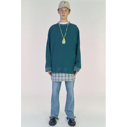 UMAMIISM 有茂密声  21SS 百搭基础款下摆开叉牛仔喇叭裤 商品图0