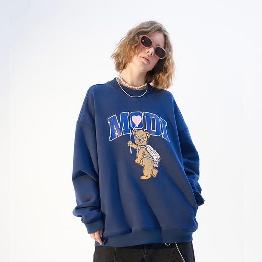 MODITEC 21春夏 爱心气球小熊印花加绒毛圈卫衣 可爱情侣宽松卫衣 商品图1