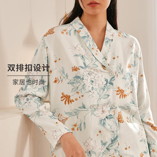 HSIA遐印花缎面家居套装女长袖长裤两件套丝滑质感可外穿睡衣睡裤 商品图3