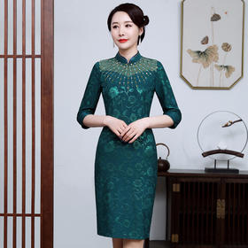 上海旗袍厂JC-JY5033春新款气质修身显瘦气质裙子大码妈妈装婚礼宴会连衣裙