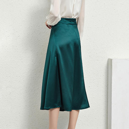 丁摩 缎面高腰垂感开叉重磅醋酸半身裙不规则摆A字裙气质半裙Q121033-DR299 商品图3