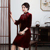 上海旗袍厂JC-JY5011七分袖春新款金丝绒复古妈妈装旗袍婚礼婚宴旗袍七分袖连衣裙 商品缩略图2