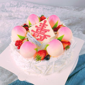 【寿比南山】动物奶油，新鲜水果夹心，原味戚风蛋糕胚；寿比南山，祝寿蛋糕，寿桃水果奶油蛋糕~