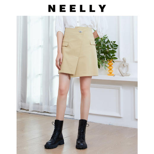 NEELLY纳俪不规则A字口袋高腰显瘦显瘦百搭2021新款短裙半身裙N072103AE155 商品图2