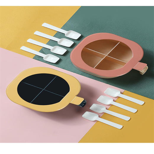 【颜色随机】调料盒套装家用组合装四格收纳一体多格调味罐厨房用品放盐糖味精 4格一体 带盖带勺子 全新北欧撞色设计 商品图5