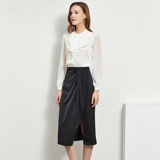 丁摩 时尚醋酸开叉时尚半身裙性感百搭缎面半裙WX160Q121034-DR299 商品图1