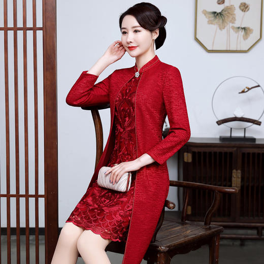 上海旗袍厂JC-JY5030假两件连衣裙减龄洋气春装气质婚宴妈妈改良旗袍连衣裙 商品图2
