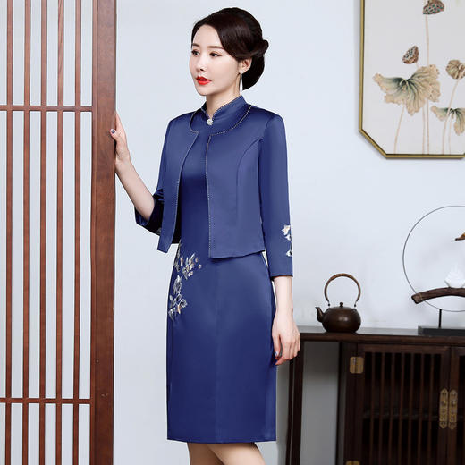 上海旗袍厂JC-JY5031春装新款气质两件套连衣裙结婚母亲装婚宴妈妈礼服喜婆婆旗袍 商品图3