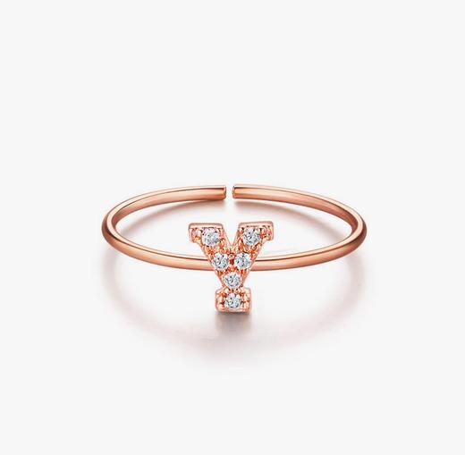 【已下架】积分换购 | GlamEver 玫瑰金开口镀金人工锆石指环简约全钻字母戒指.潮快闪[福利品] 商品图1