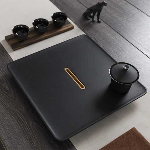 储水式乌金石小茶盘圆形干泡台轻奢现代家用日式功夫茶具小型茶台 商品图0