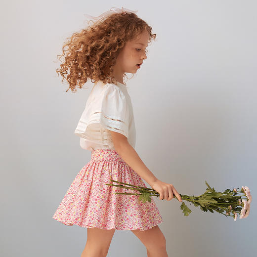 【100%纯棉上衣】mettekids童装镂空泡泡袖T恤女童春夏新款短袖宽松上衣 商品图3