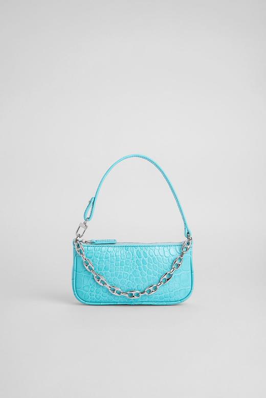 By Far 冰蓝色/红褐色/奶油色mini rachel鳄鱼纹链条手拎包 商品图2