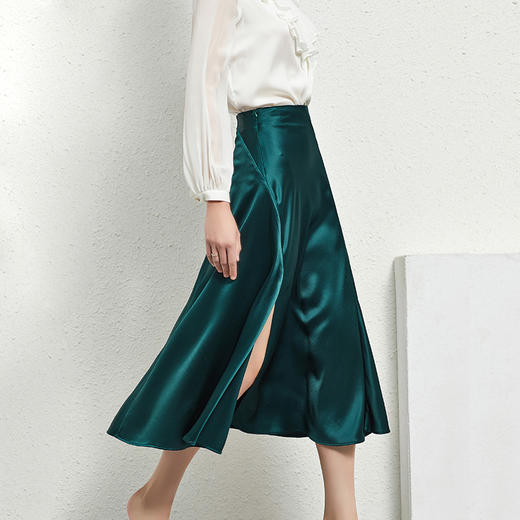 丁摩 缎面高腰垂感开叉重磅醋酸半身裙不规则摆A字裙气质半裙Q121033-DR299 商品图1