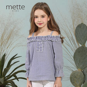 【纯棉吊带上衣】童装条纹一字肩吊带背心女童春夏新款衬衣上衣