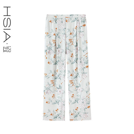 HSIA遐睡裤女印花缎面薄款长裤柔软丝滑质感可外穿中腰宽松家居裤 商品图1