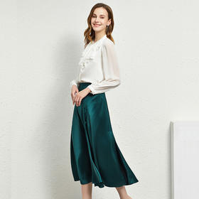 丁摩 缎面高腰垂感开叉重磅醋酸半身裙不规则摆A字裙气质半裙Q121033-DR299