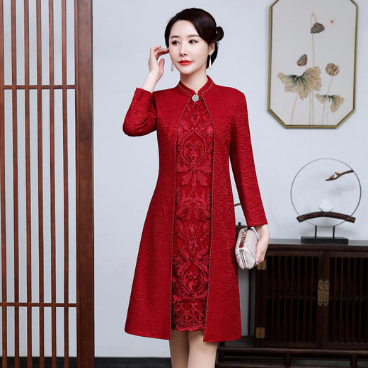 上海旗袍厂JC-JY5030假两件连衣裙减龄洋气春装气质婚宴妈妈改良旗袍连衣裙 商品图0
