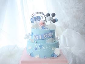 男孩款 蓝色猪宝宝 男宝宝 双层 满月 百天 周岁