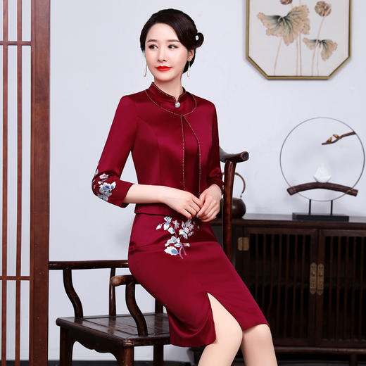 上海旗袍厂JC-JY5031春装新款气质两件套连衣裙结婚母亲装婚宴妈妈礼服喜婆婆旗袍 商品图4