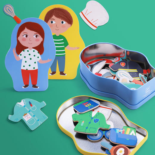 DJECO经典磁性铁盒拼图 冰箱贴 职业变装&创意动物 商品图2