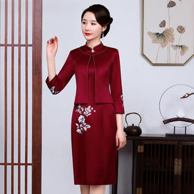 上海旗袍厂JC-JY5031春装新款气质两件套连衣裙结婚母亲装婚宴妈妈礼服喜婆婆旗袍