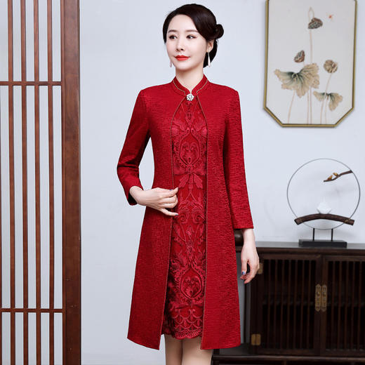 上海旗袍厂JC-JY5030假两件连衣裙减龄洋气春装气质婚宴妈妈改良旗袍连衣裙 商品图3