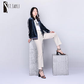 圣三利女装  时尚运动丝绒连帽外套SL121A18