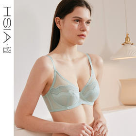 【只有蓝色75C】HSIA遐薄款内衣女镂空上托贝壳蕾丝胸罩无海绵全罩杯大胸显小文胸
