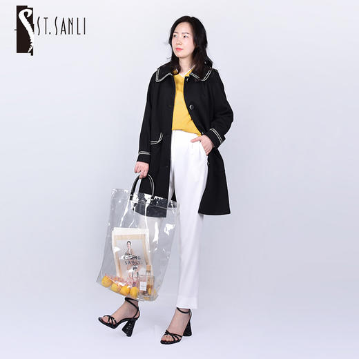 圣三利女装  活力休闲彼得潘领弹力针织风衣外套SL121F16 商品图0