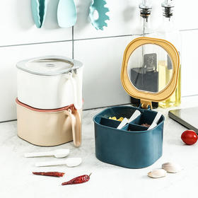 【颜色随机】调料盒套装家用组合装四格收纳一体多格调味罐厨房用品放盐糖味精 4格一体 带盖带勺子 全新北欧撞色设计