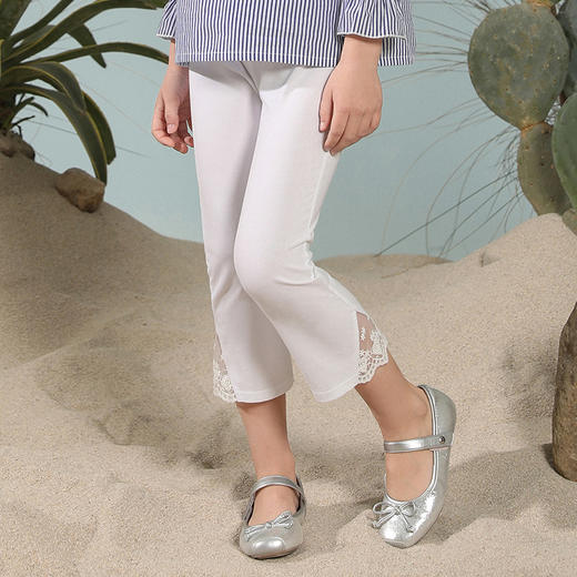 【透气防皱】mettekids童装蕾丝裤脚七分裤女童春新款休闲喇叭裤 商品图4