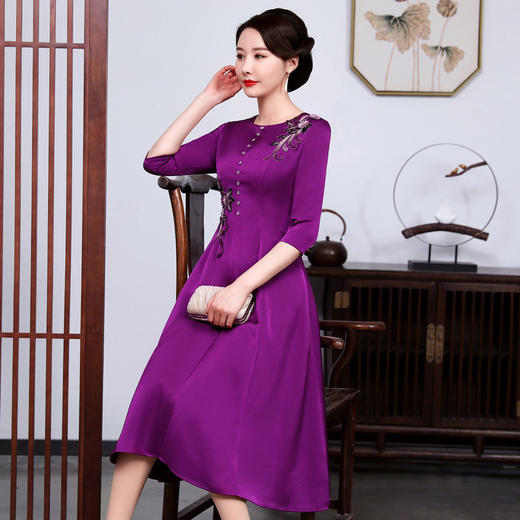 上海旗袍厂JC-JY5035早春新款婚礼妈妈装国风刺绣礼服裙子改良旗袍连衣裙女装 商品图1