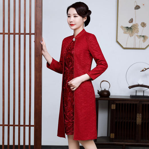 上海旗袍厂JC-JY5030假两件连衣裙减龄洋气春装气质婚宴妈妈改良旗袍连衣裙 商品图1