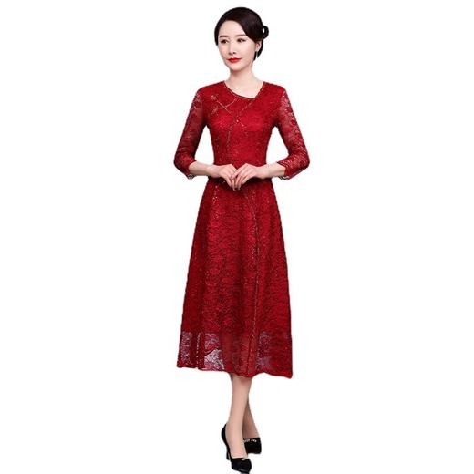 上海旗袍厂JC-JY5089春装新款气质大码网纱刺绣修身婚宴喜庆连衣裙 商品图4
