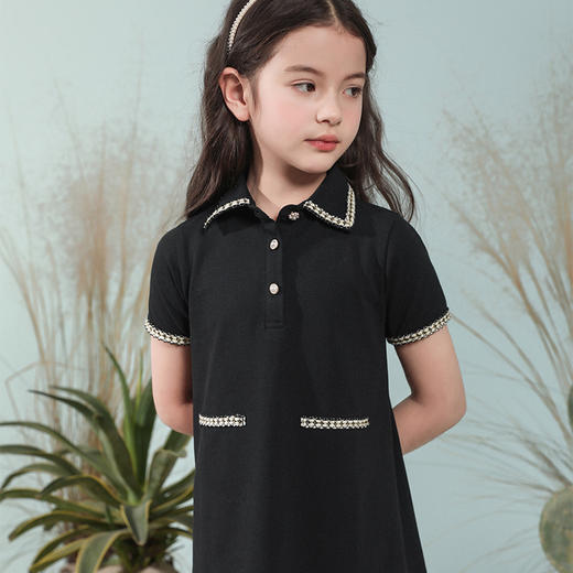 【童装连衣裙】春夏新品女童中长款小香风镶边短袖连衣裙 商品图2