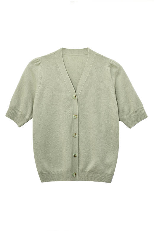 2021新款女士拉毛真丝羊绒V领短袖开衫 商品图4