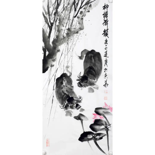 吴运广《柳塘荷韵》45cm*95cm 动物竖幅作品 客厅挂画 商品图0