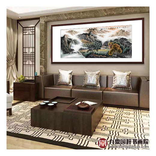 侯志明《雨遇山河秀 风吹万木荣》98*240cm 山水横幅作品 办公室/客厅挂画 商品图2