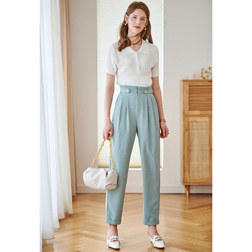 欧芮儿九分休闲裤子女薄款新款高腰显瘦直筒修身收腰通勤 商品图2