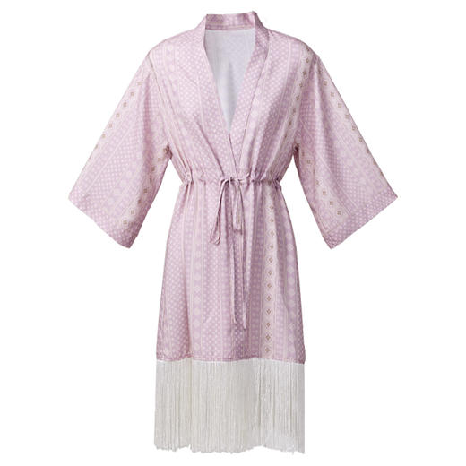 L RECNAVA 睡袍长款浴袍长袖家居服流苏印花长晨袍女 商品图3