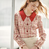 欧芮儿复古格子长袖衬衫女新品灯笼袖修身翻领拼接上衣 商品缩略图2
