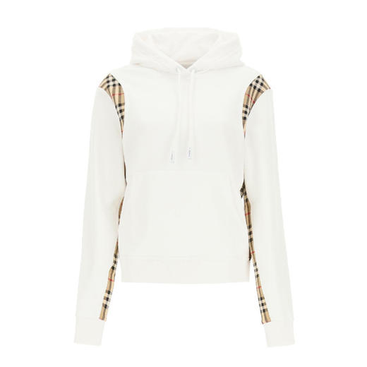 BURBERRY 巴宝莉 女士 Vintage 格纹裁片棉质宽松连帽卫衣 白色 8032129 A1464 商品图1