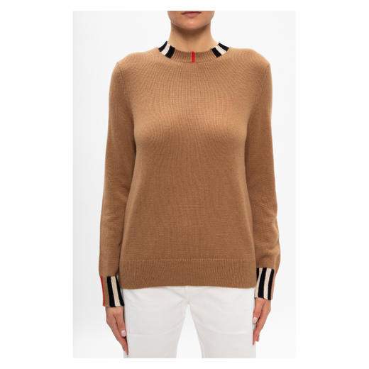 【一】BURBERRY 巴宝莉 女士条纹细节针织羊绒衫 卡其色 8020391 A7026 商品图1