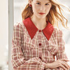 欧芮儿复古格子长袖衬衫女新品灯笼袖修身翻领拼接上衣 商品缩略图1