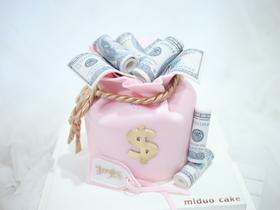 女士款 粉色美元钱袋 翻糖蛋糕